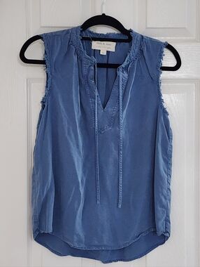 ​Cloth & Stone Anthropologie Tencel Frayed Sleeveless Top Blue XS